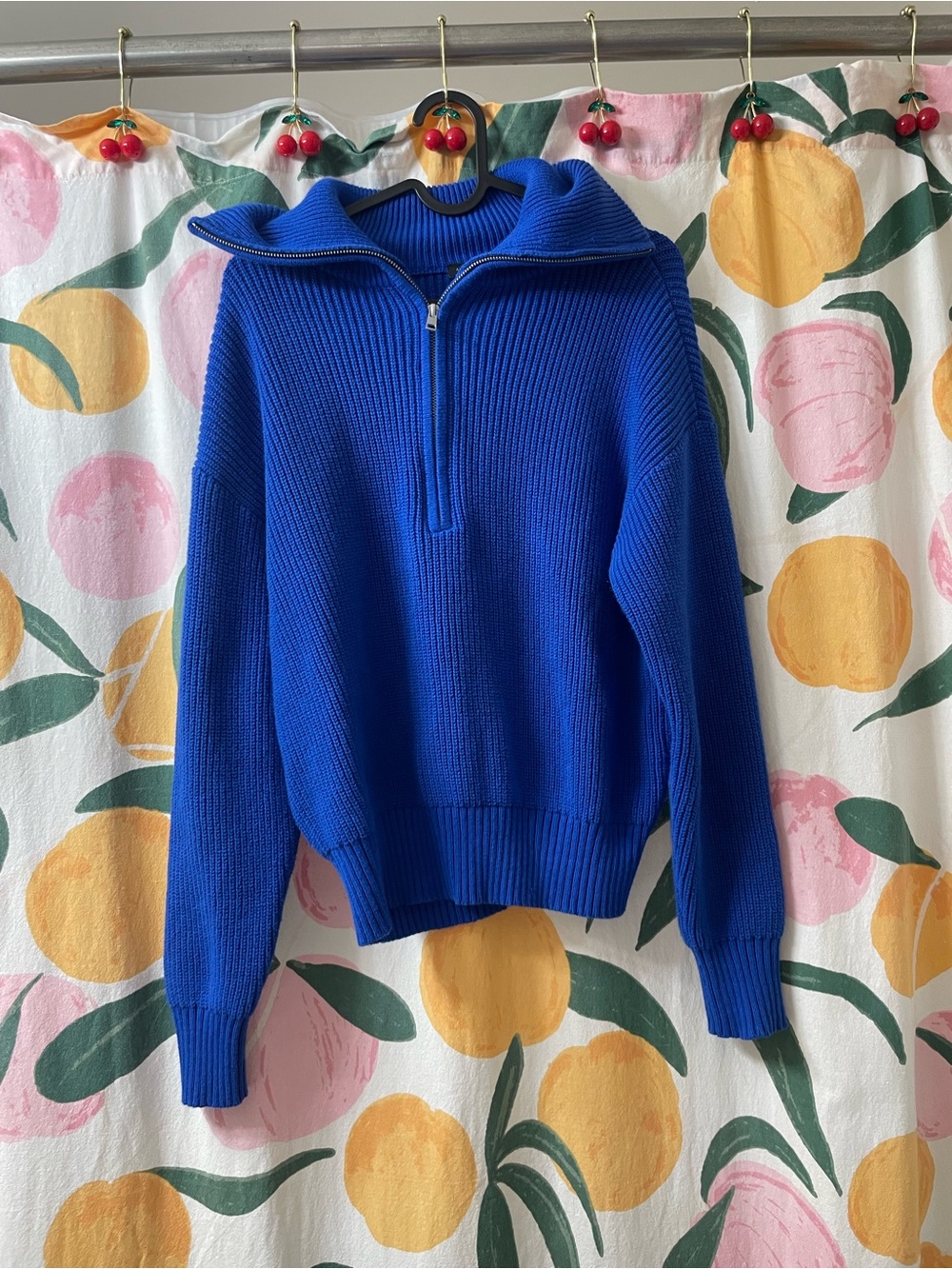 Blue Anne Taylor Half-Zip Ribbed Sweater